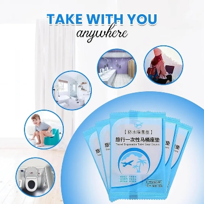 Picture of 2 pc Travel Disposable Toilet Seat Cover, Antibacterial, Waterproof Disposable Camping Travel Bathroom Covers