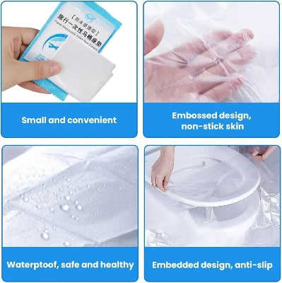Picture of 2 pc Travel Disposable Toilet Seat Cover, Antibacterial, Waterproof Disposable Camping Travel Bathroom Covers