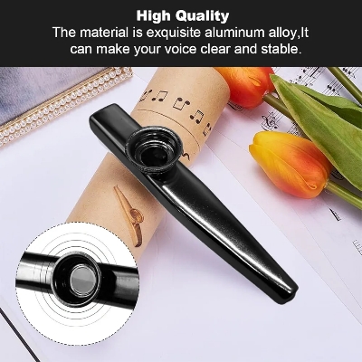 Picture of Metal Kazoo Aluminum Portable Kazoo Ukulele Partner Easy Playing for Replacement (Black)