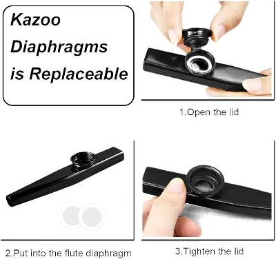 Picture of Metal Kazoo Aluminum Portable Kazoo Ukulele Partner Easy Playing for Replacement (Black)