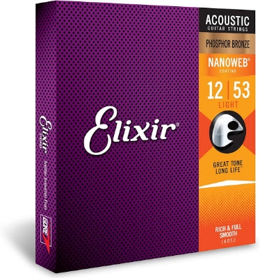 Picture of Elixir 16052 Phosphor Bronze Acoustic Guitar Strings w NANOWEB Coating, Light .012-.053