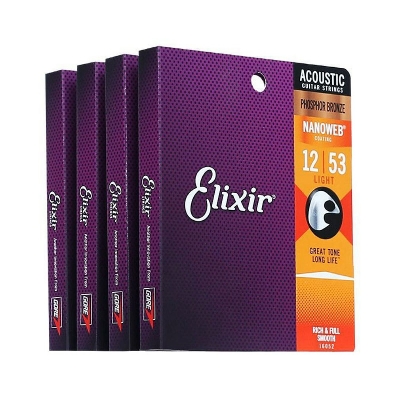Picture of Elixir 16052 Phosphor Bronze Acoustic Guitar Strings w NANOWEB Coating, Light .012-.053