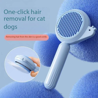 Picture of Pet Grooming Brush, Cat Brush With Large Button, 135° Tilt Angle Cat Deshedding Brush, One Click Hair Removal For Dogs, Cat