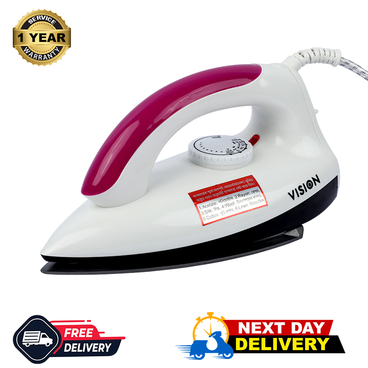 Buy VISION 1000W Electric Iron Shock & Burn Proof VIS-DEI-002 Multi-Color at Best Price in Bangladesh
