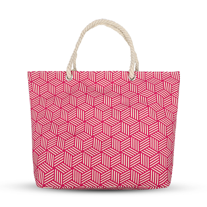 Buy Women's Pink Bright Fashional Geometric Print Tote Beach Bag Extra Large zippered Beach Tote with Rope Handles 