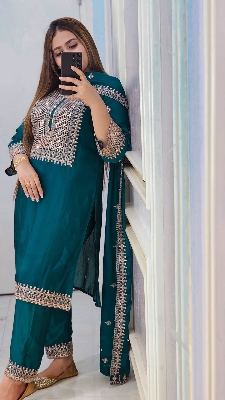 Buy Linen Readymade Three Piece Zari Thread Work on Body Computer Sequence Work Cotton Orna   Piece at Price In Bangladesh