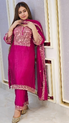 Buy Linen Readymade Three Piece Zari Thread Work on Body Computer Sequence Work Cotton Orna   Piece at Price In Bangladesh