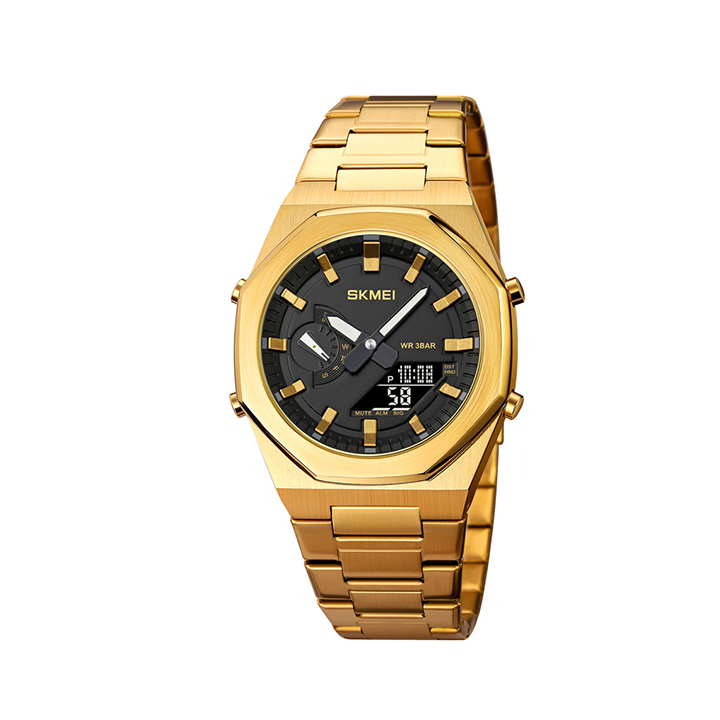 Picture of SKMEI 1816 Luxury Dual Time Digital LED Chain Watch for Men - Gold
