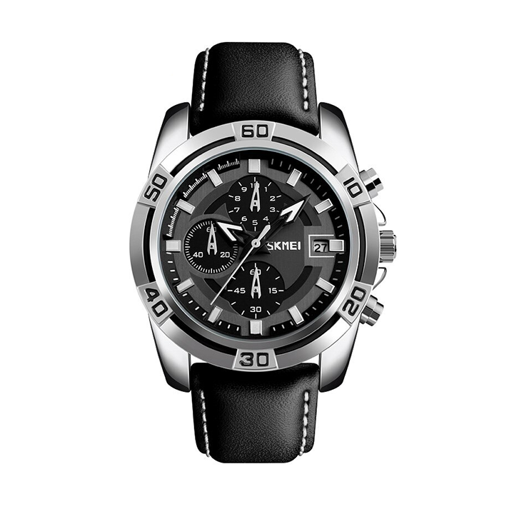 Picture of SKMEI 9156 Chronograph Leather Watch for Men- Black