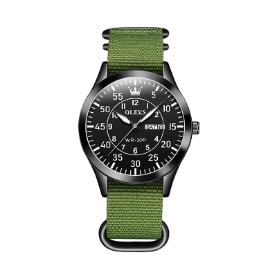 Picture of Olevs 9973 Day Date Nylon Strap Men’s Watch - Green White