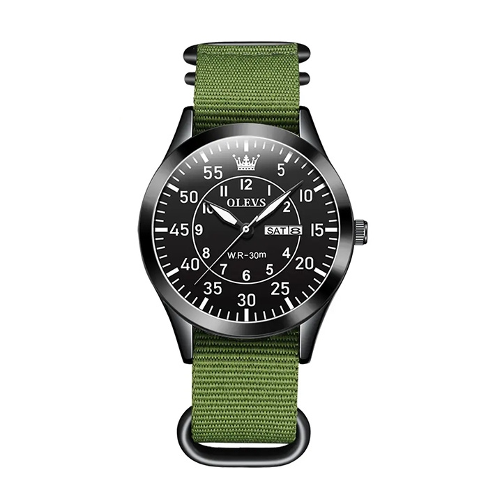 Picture of Olevs 9973 Day Date Nylon Strap Men’s Watch - Green Black