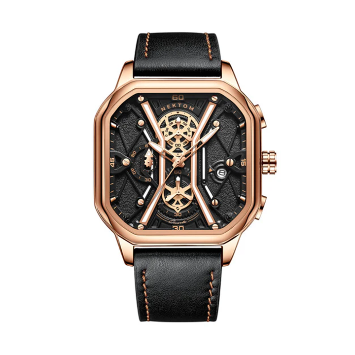 Picture of Nektom 8238 Leather Multifunctional Watch for Men - Gold