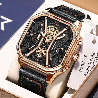 Picture of Nektom 8238 Leather Multifunctional Watch for Men - Gold
