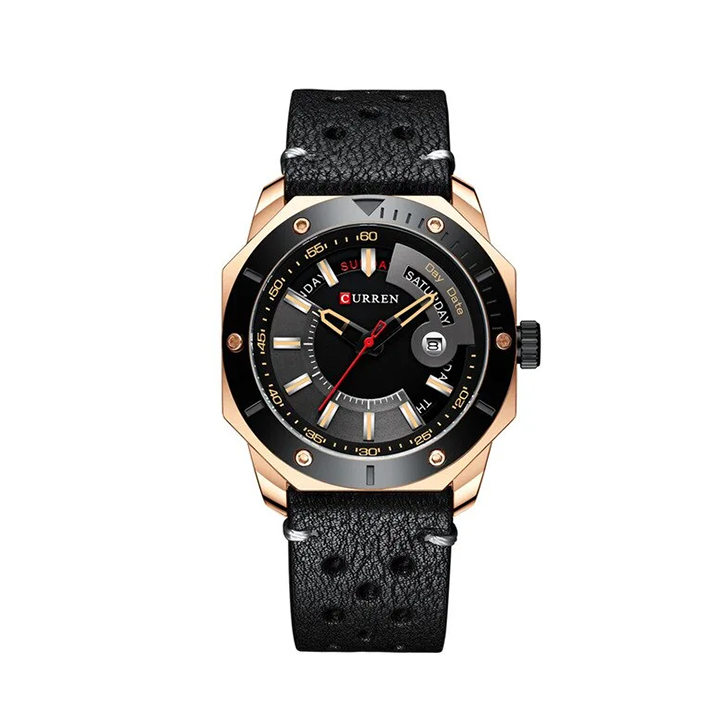 Picture of Curren 8344 Leather Watch for Men - Gold & Black