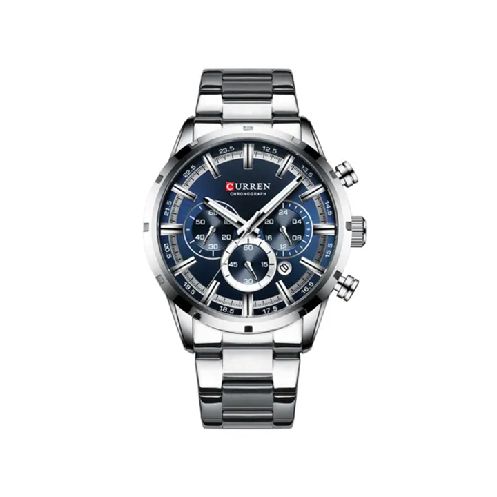 Picture of Curren 8355 Multi-function Steel Strap Watch for Men - Silver & Blue