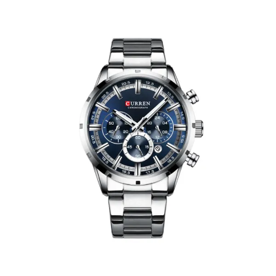 Picture of Curren 8355 Multi-function Steel Strap Watch for Men - Silver & Blue