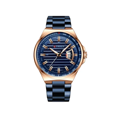 Picture of Curren 8375 Stainless Steel Analog Watch For Men - Blue & Gold