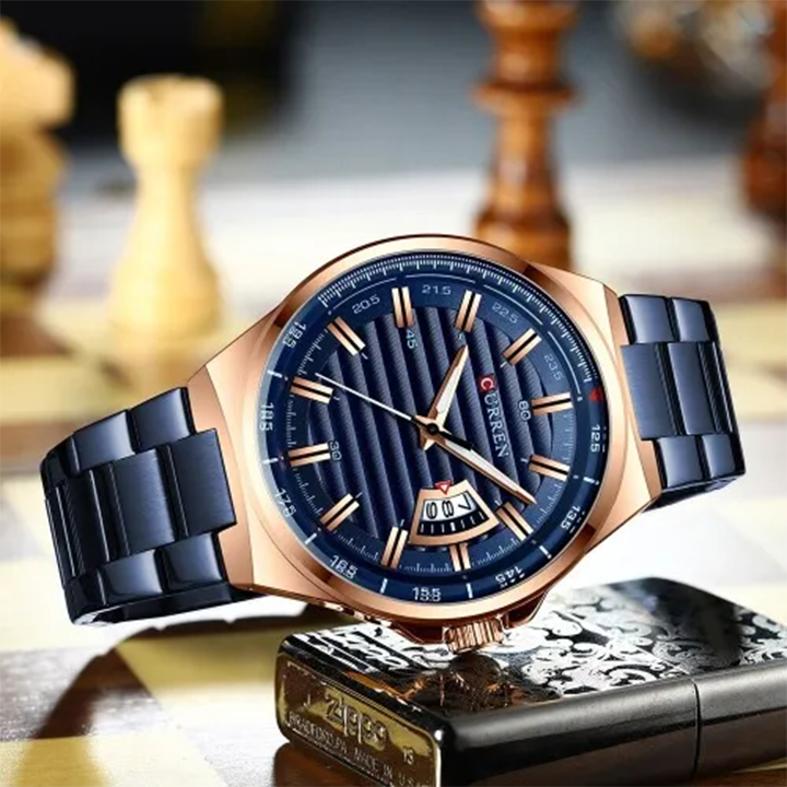 Picture of Curren 8375 Stainless Steel Analog Watch For Men - Blue & Gold