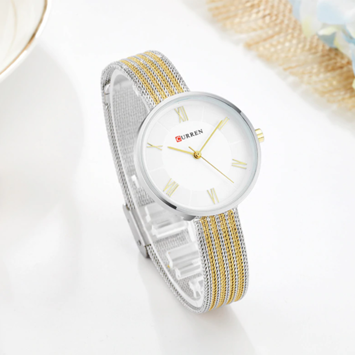 Picture of Curren 9020 Classic Chain Watch for Women - Gold Silver