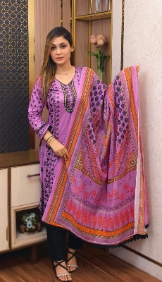 Picture of Unstitched Cotton Three Piece-Shalwer Kameez For Women