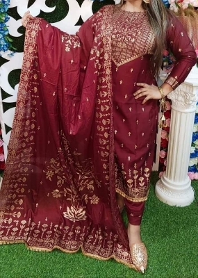 Picture of Unstitched Cotton Three Piece-Shalwer Kameez For Women