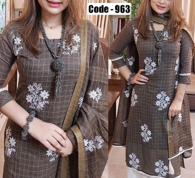 Picture of Unstitched Cotton Three Piece-Shalwer Kameez For Women