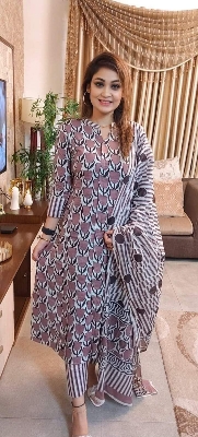 Picture of Unstitched Cotton Three Piece-Shalwer Kameez For Women