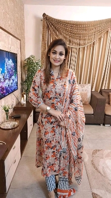 Picture of Unstitched Cotton Three Piece-Shalwer Kameez For Women