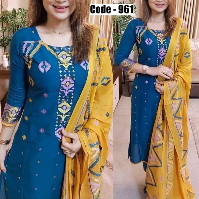 Picture of Unstitched Cotton Three Piece-Shalwer Kameez For Women