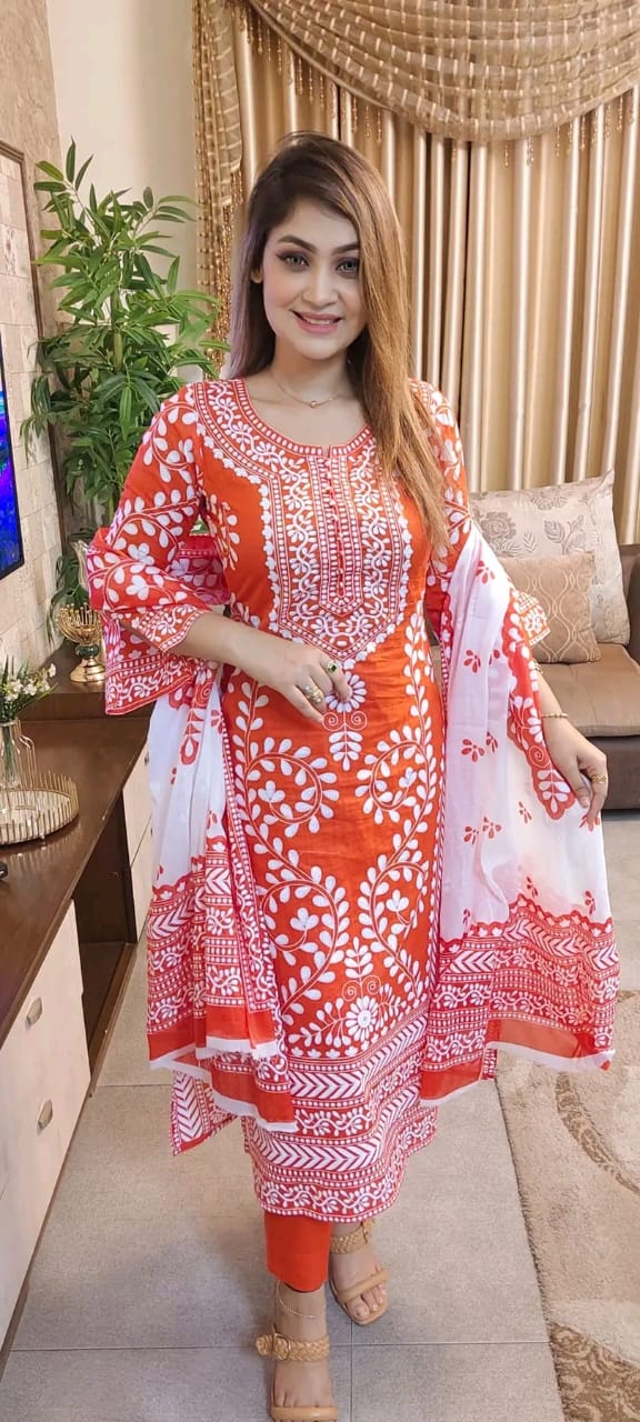 Picture of Unstitched Cotton Three Piece-Shalwer Kameez For Women