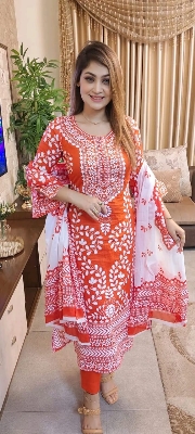 Picture of Unstitched Cotton Three Piece-Shalwer Kameez For Women