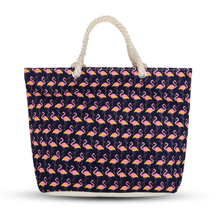 Buy Cute Flamingo custom print Black large zippered shoulder tote travel pack beach bag with Rope Handles at Best Price In Bangladesh