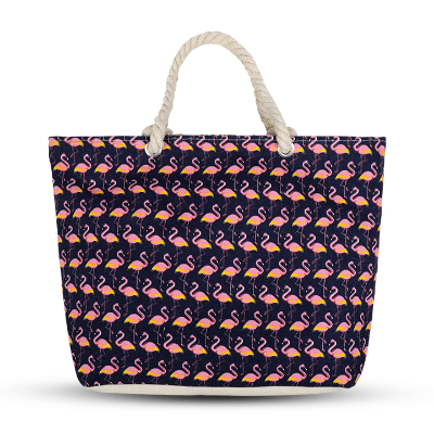 Buy Cute Flamingo custom print Black large zippered shoulder tote travel pack beach bag with Rope Handles at Best Price In Bangladesh
