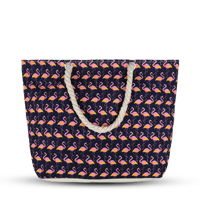Buy Cute Flamingo custom print Black large zippered shoulder tote travel pack beach bag with Rope Handles at Best Price In Bangladesh
