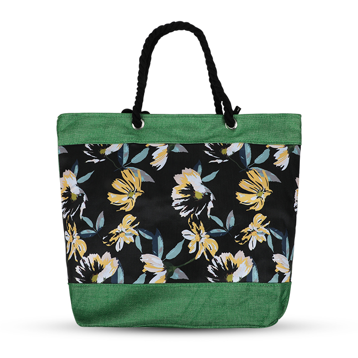 Buy Water Resistant Beach Bag - Floral Black Green Combination Extra Large zippered Beach Tote with Rope Handles at Best Price In Bangladesh
