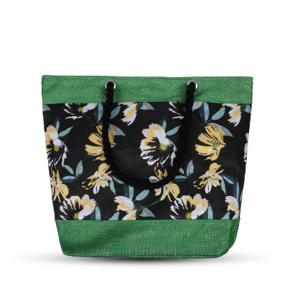 Buy Water Resistant Beach Bag - Floral Black Green Combination Extra Large zippered Beach Tote with Rope Handles at Best Price In Bangladesh