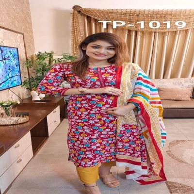 Picture of Cotton Unstitched Screen Print Exclusive, Stylist, Fashionable Three Piece For Woman(1019)