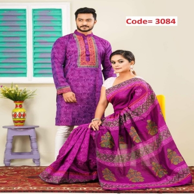Picture of Block Printed Dhupian Silk Couple Set (3084)