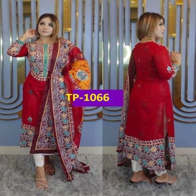 Picture of New exclusive Rangdhonu designed VIP Linen Amburtari Les Work 3 Piece For Stylish Women/Girls(1066)
