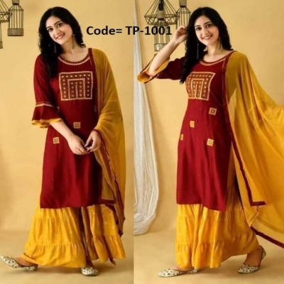 Picture of Printed Cotton Embroidery Work Salwar Kameez Three Piece(TP-1001)