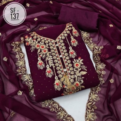 Picture of Embroidery & Stone Work Georgette Kameez Four Peace (GR-102)