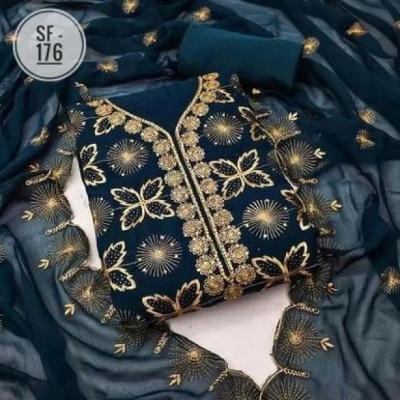 Picture of Embroidery & Stone Work Georgette Kameez Four Peace (GRS-135)