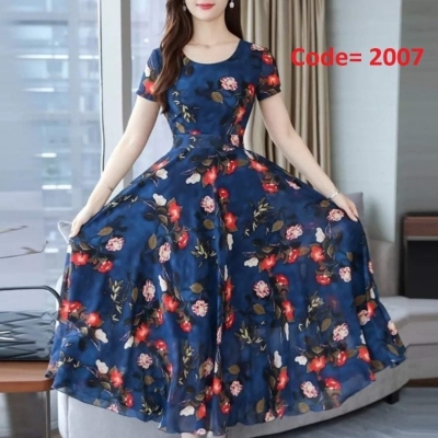 Picture of Attractive Stylish Women Premium-Quality Long Dress One Piece Tops For Girls Long Kurti Linen Fabric/girls(K-2043)