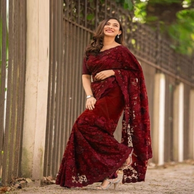 Picture of Georgette High Quality Embroidery Stylish Sharee (SS-100)