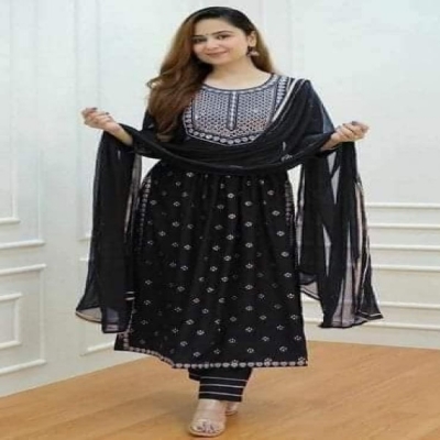 Picture of Rayon Cotton embroidery work nayra cut shalwar kameez 3 pice dress for girls(TP-1200)