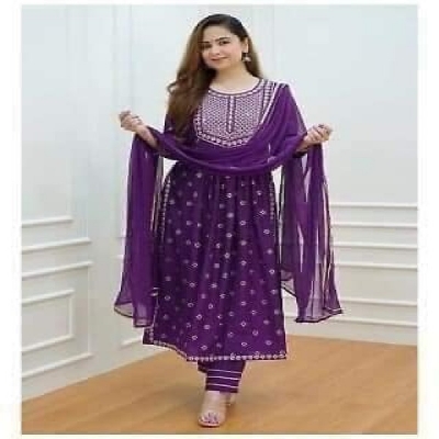 Picture of Rayon Cotton embroidery work nayra cut shalwar kameez 3 pice dress for girls(TP-1201)