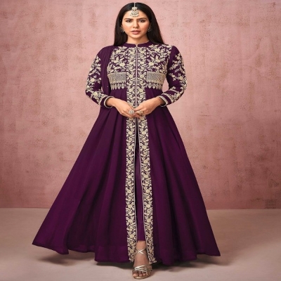 Picture of Maroon Georgette Embroidery Work Party Wear Party Dress For Women grm(1607)