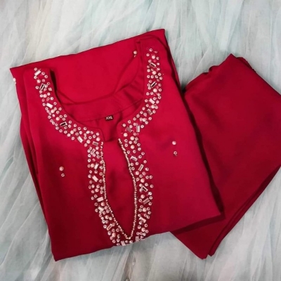 Picture of Embroidary and ston work silk top"s 2 peace  ku-19A