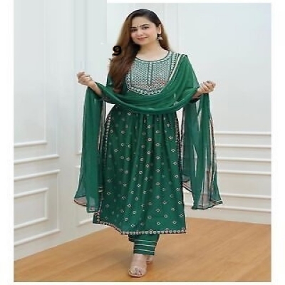Picture of Rayon Cotton embroidery work nayra cut shalwar kameez 3 pice dress for girls(TP-1204)