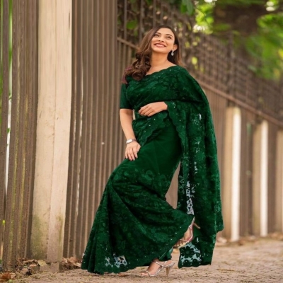 Picture of Georgette High Quality Embroidery Stylish Sharee (S-103)